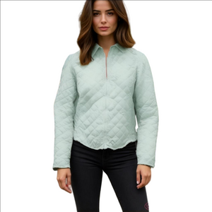 Eddie Bauer Puffy Quilted Goose Dawn Zipper Pastel Green Packable Light Jacket